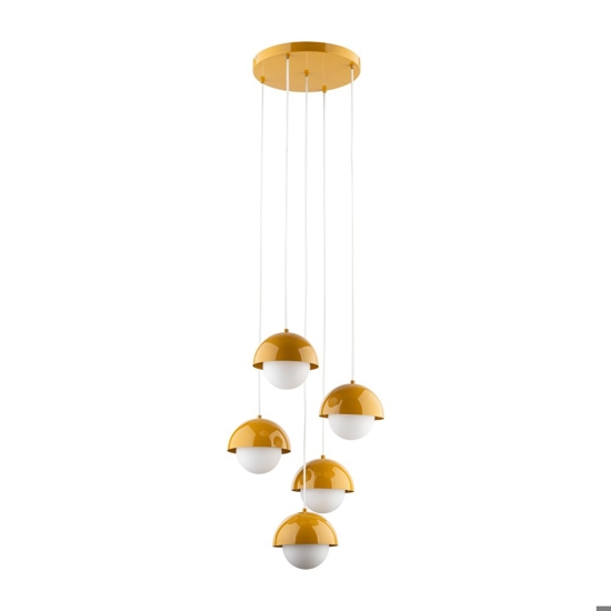 Lampadario per soggiorno 5 luci pendenti a cupola ocra